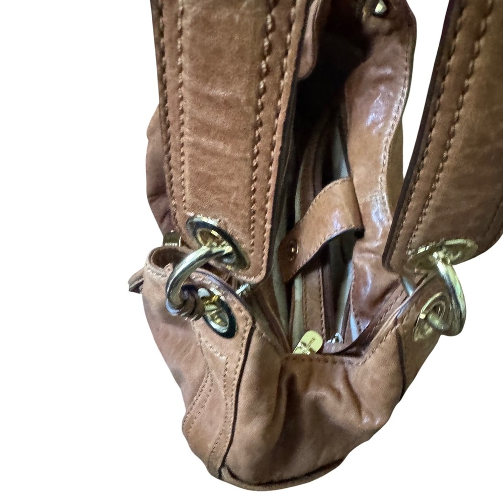 Michael Kors Leather Cognac Slouchy Drawstring Gold Tone Hardware Tote Bag - Picture 5 of 12